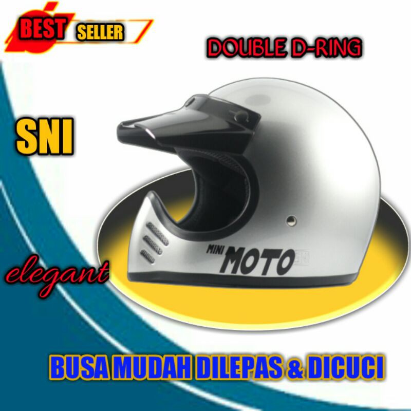 Helm Helem Cakil Full Face  FullFace Motor Cross Trail Off Road Motocross RIMC MINIMOTO SILVER Sni