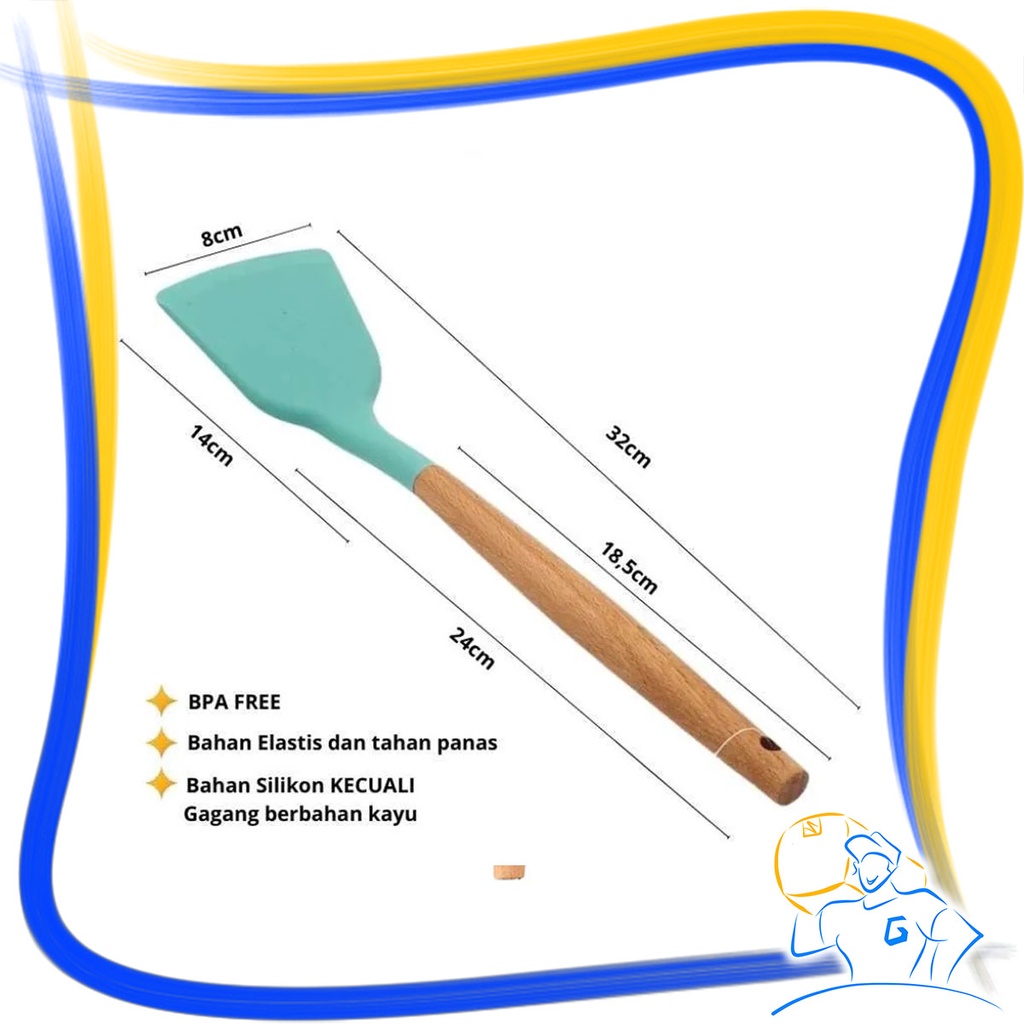 Spatula Silikon Sutil Masak Tumis Gagang Kayu Anti Lengket Tahan Panas