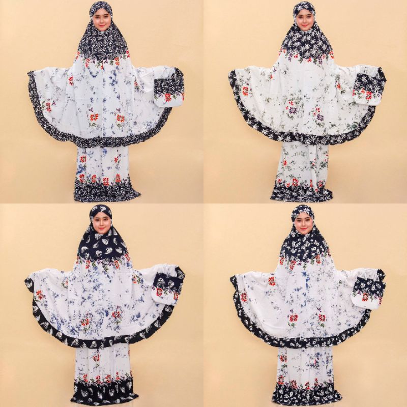 MUKENA DEWASA SIZE JUMBO MOTIF ENCIM HITAM PUTIH ASLI BATIK CAP PEKALONGAN / RAYON SAMITEX