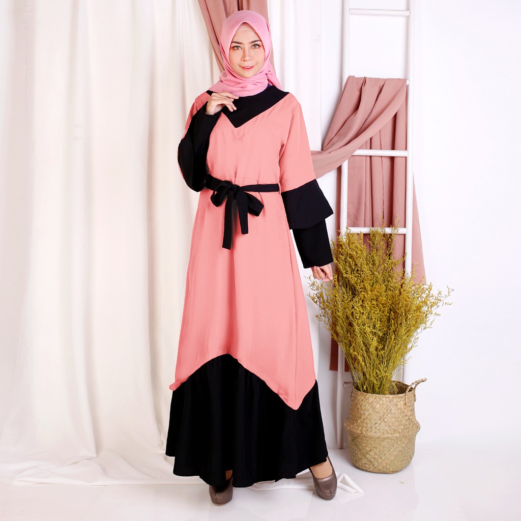 Long Dress Gamis maxi Wanita Muslim kombinasi warna - XSHOP Harper