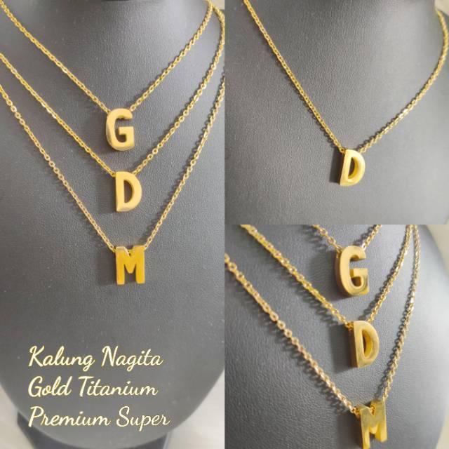 Kalung Nagita Titanium inisial Huruf A-Z Aksesoris Inisial Nama Alphabet 100 % anti karat