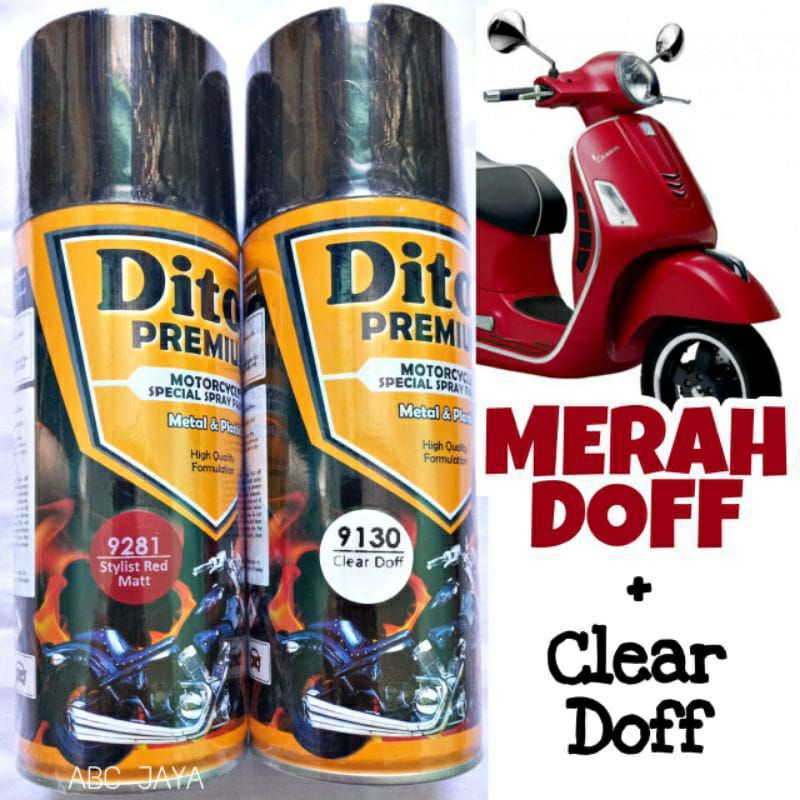 Paket Pilox Pilok Diton Premium 400 Ml Stylist Red Matt 9281 + Clear Doff 9130 Merah Dop Merah Dof