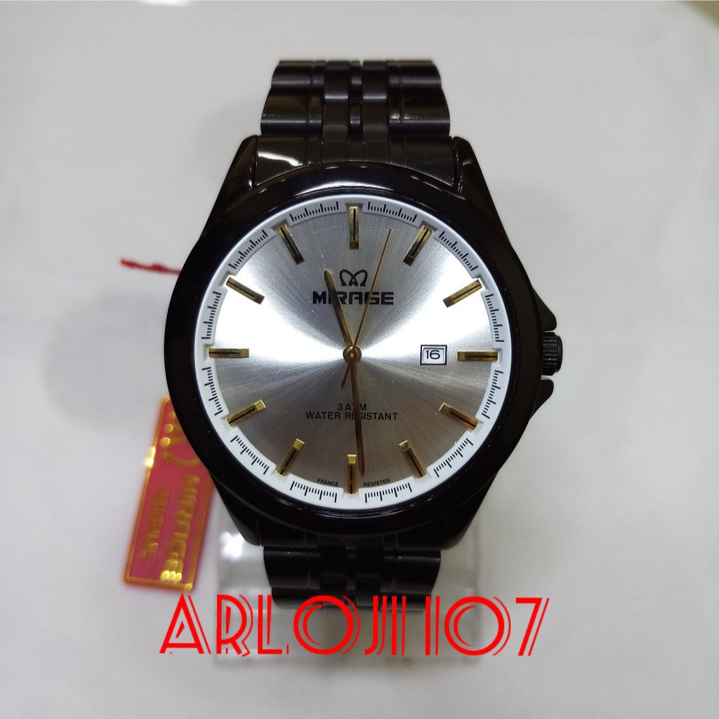 JAM TANGAN MIRAGE PRIA 8709 BRP-M  BLACK SILVER ORIGINAL