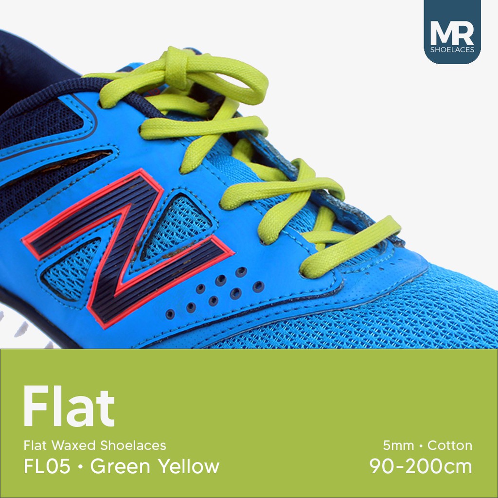 MR Shoelaces FL05 Green Yellow - Tali Sepatu Lilin 5mm Gepeng Flat Pipih (Waxed Laces) 90cm 100cm 120cm 150cm 180cm 200cm (Waxed Laces) - Premium Shoelace