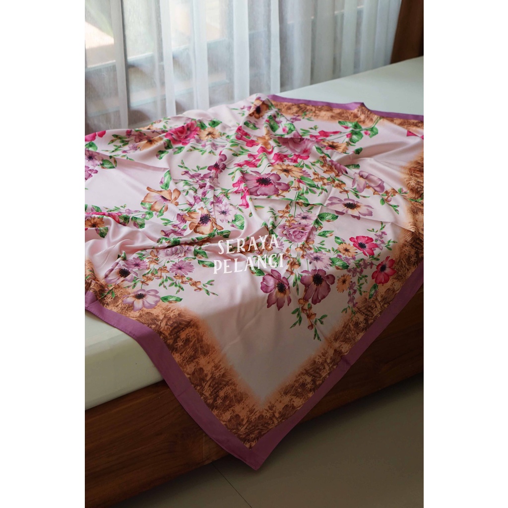Selendang Segi Empat Satin Lamiz 05 | Motif Bunga/Kembang | Scarf | Syal | Shawl | Pashmina | Pasmina | Hijab | Jilbab | Souvenir | Hadiah | Gift | Aksesoris Fashion | Import Quality | Grosir Murah
