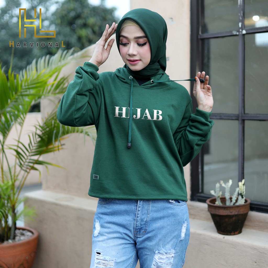 SWEATER CROP HOODIE HIJAB BAHAN FRENCHTERRY TERLARIS