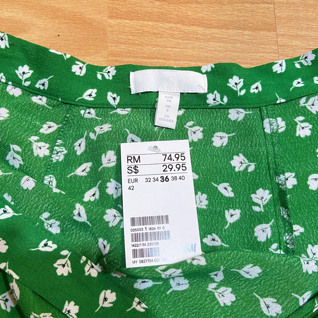 H&M High Waisted Rok Wanita Green Flower Korean Midi Skirt Original-3