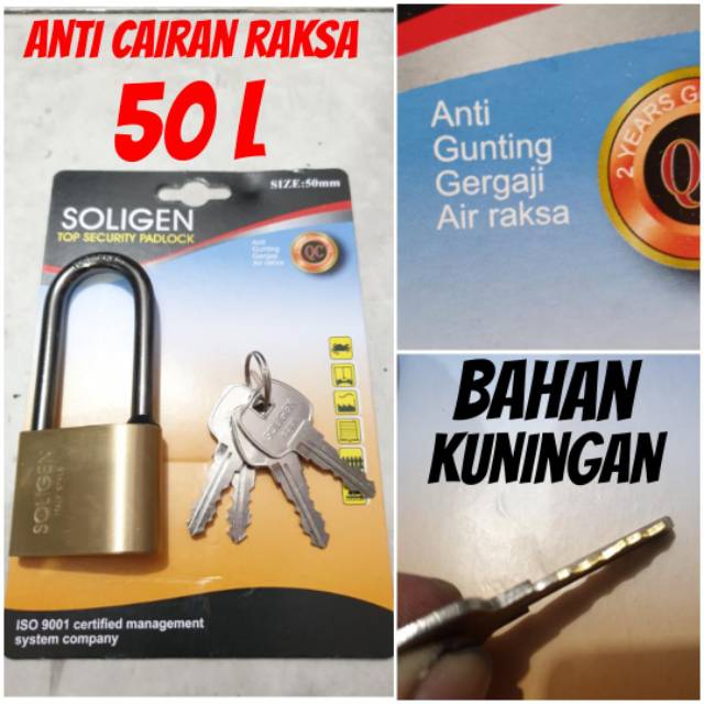 Gembok soligen kuningan 50L anti cairan