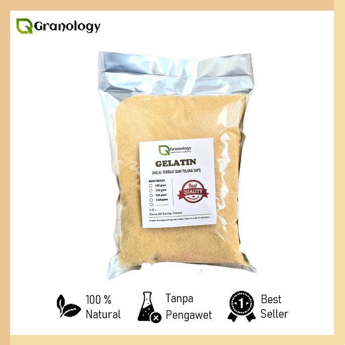 

ORIGINAL MURAH Gelatin Bubuk Halal Premium Import (1 kilogram) by Granology