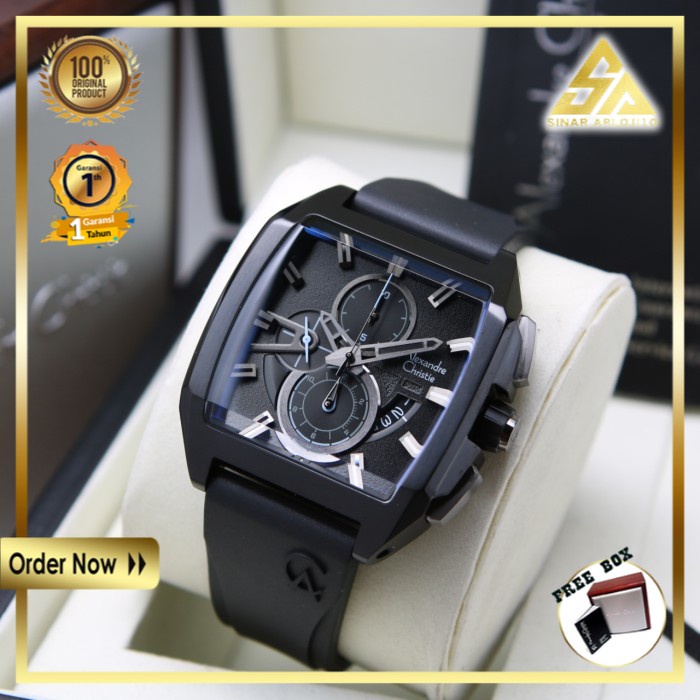 JAM TANGAN ALEXANDER CHRISTIE ALEXANDRE CHRISTIE PRIA COWOK ORIGINAL ORI BRANDED FULL BLACK RUBBER A