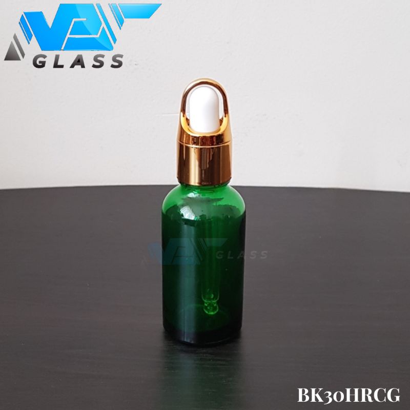 botol kaca pipet 30ml tebal hijau ring gold