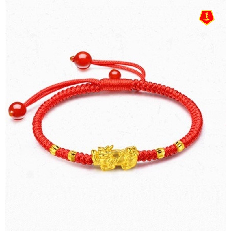 [Ready Stock]Gold Lucky Beast Woven Red Rope Bracelet