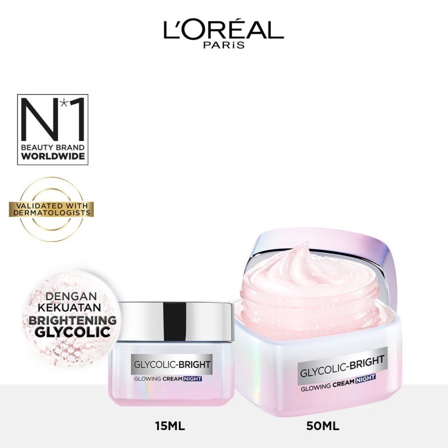 ★ BB ★ L'Oreal Paris Glycolic Bright Glowing Night Cream 15ml - 50ml | Skin Brightening Krim Malam Glyco Loreal