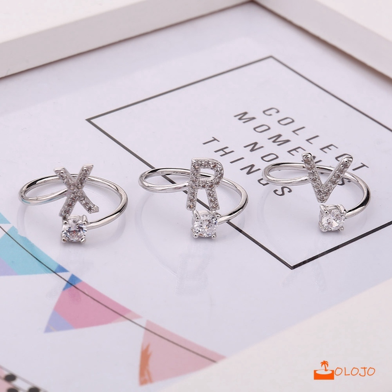 OLOJO 1Pc Cincin OPENING Ring Adjustable Motif Huruf Alfabet Inggris Untuk Wanita