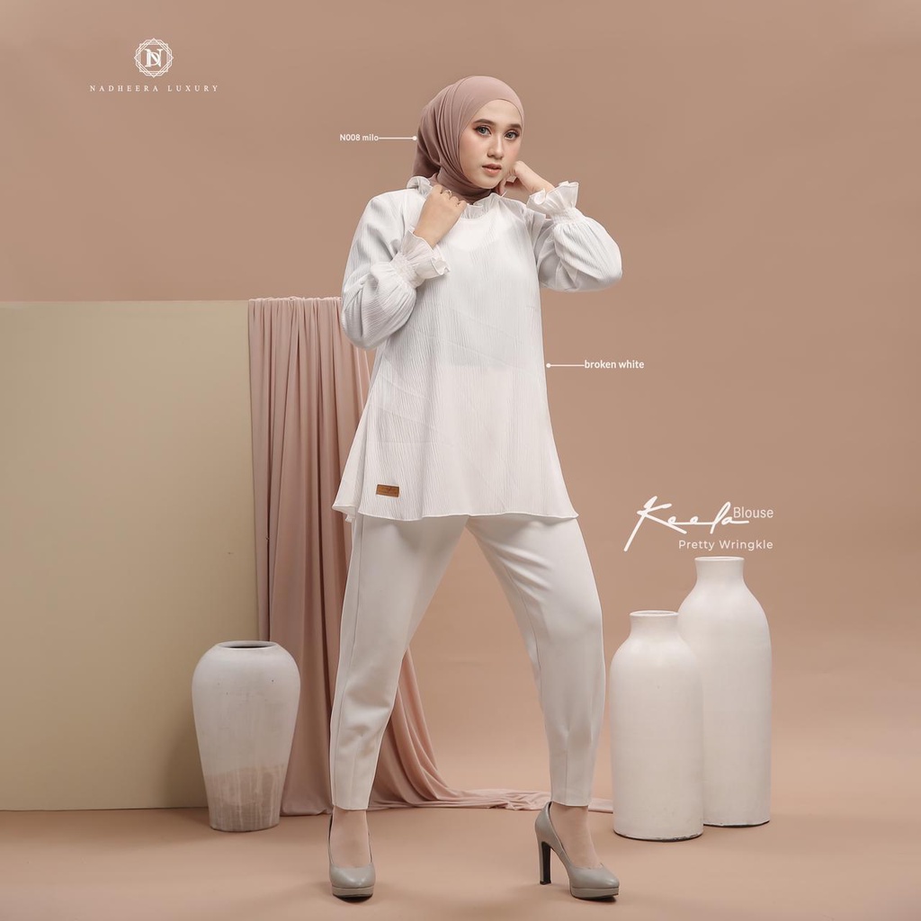 Baju Kerja Wanita KLA Niki Blouse Atasan Blouse Wanita / Atasan Kerja Wanita Keela  Ori Nadheera Luxury-Broken White