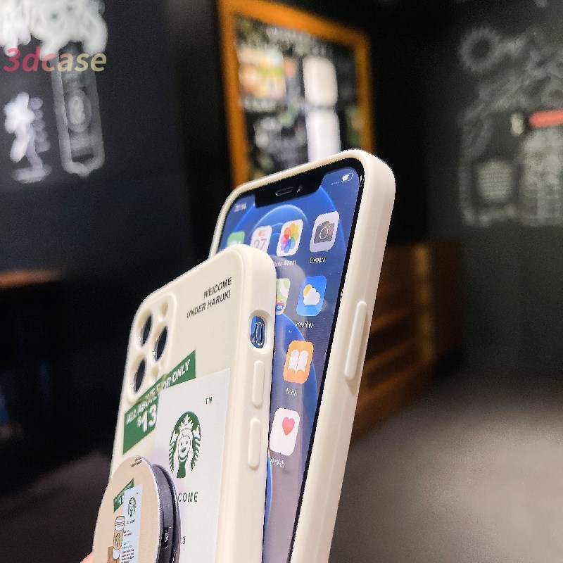 Soft Case Bahan Tpu Motif Starbucks Untuk iPhone 7 Plus 11 pro max 12 mini 12 Pro max X XR 6 6S 7 8 Plus SE 2020 XS XS MAX With Mobile Phone Stand Holder