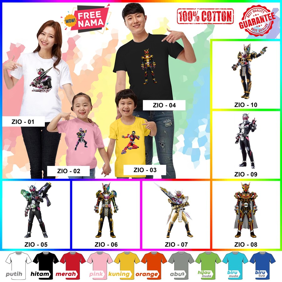 [FREE NAMA!!] Baju Kaos COUPLE  ANAK DAN DEWASA KAMEN RIDER ZIO BANYAK MOTIF