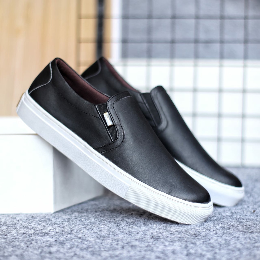 Sepatu Cevany Mori Original Kulit Asli Slip On Pria Casual Ori Flat Slop Selop Mules Loafer