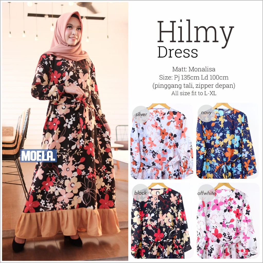 (REAL PICTURE) HILMY DRESS ORI MOELA MORIST FASHION KOREA PAKAIAN GAMIS WANITA REMAJA KEKINIAN MOTIF