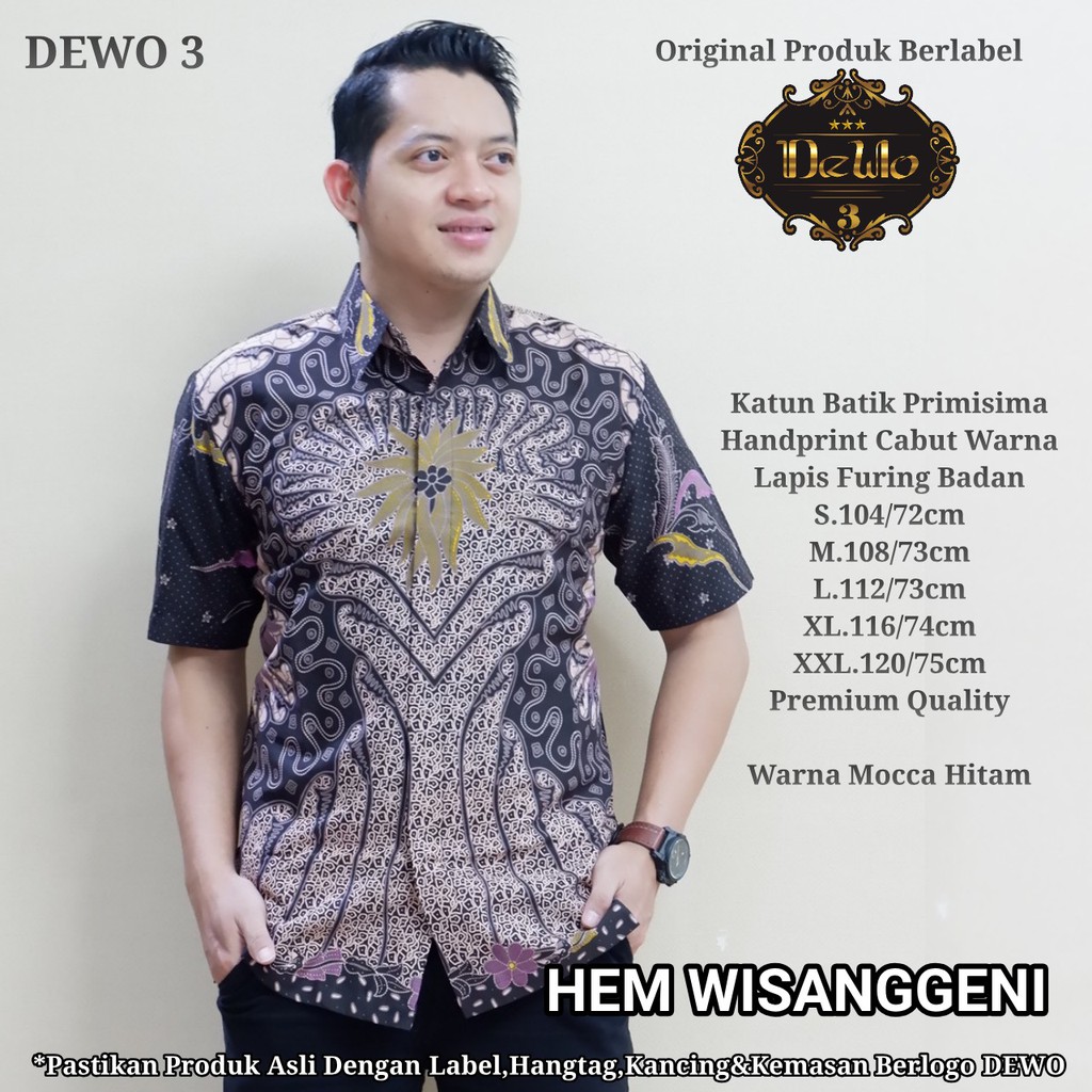 WISANGGENI IJO Kemeja Batik Pria Lengan Pendek | Hem Batik Pria FULL FURING Batik DEWO