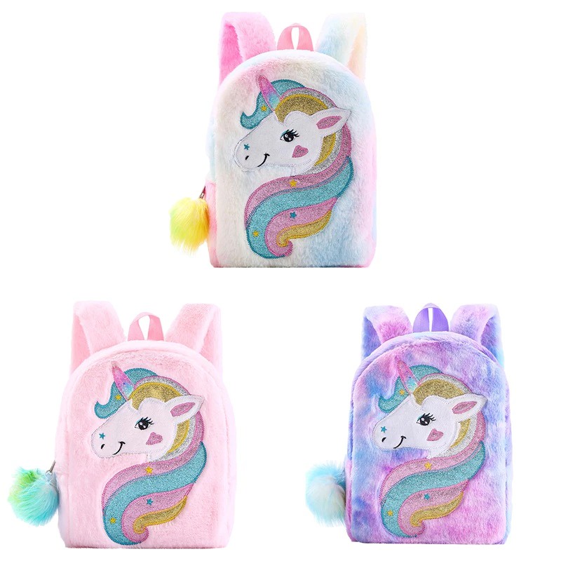 Tas Unicorn Backpack Bulu Import Tas sekolah anak TK Motif Unicorn Princess Glitter mewah Tas anak Paud TK Tas jalan Lucu Trend