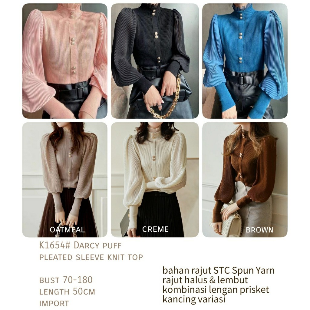 Darcy Pleated Sleeve Knit Top/Blouse/