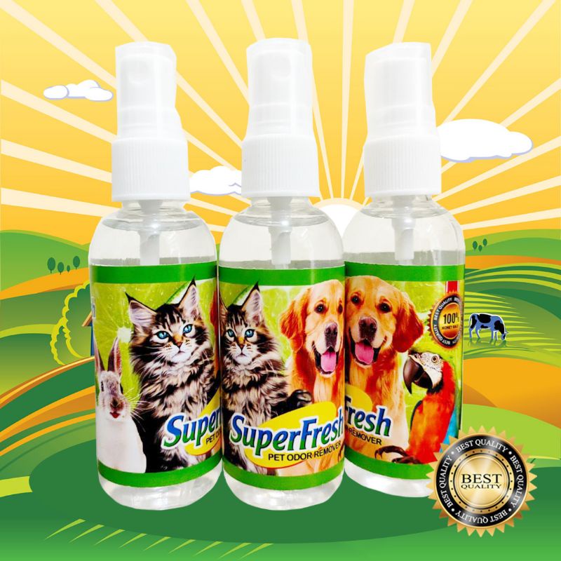 SUPERFRESH 60 - Penghilang Bau Kandang Kucing Pesing Pipis BAB Kelinci Kucing Anjing Pewangi Kandang 60 ML