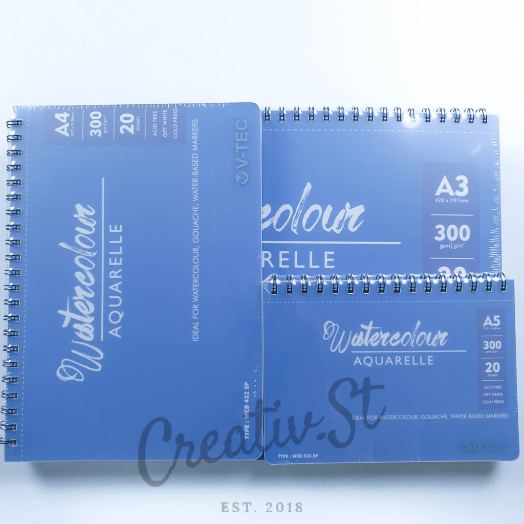 

V-TEC Watercolor Book Spiral A5 300 Gsm Cold Pressed Wcb-532Sp 21 Cm X 15 Cm