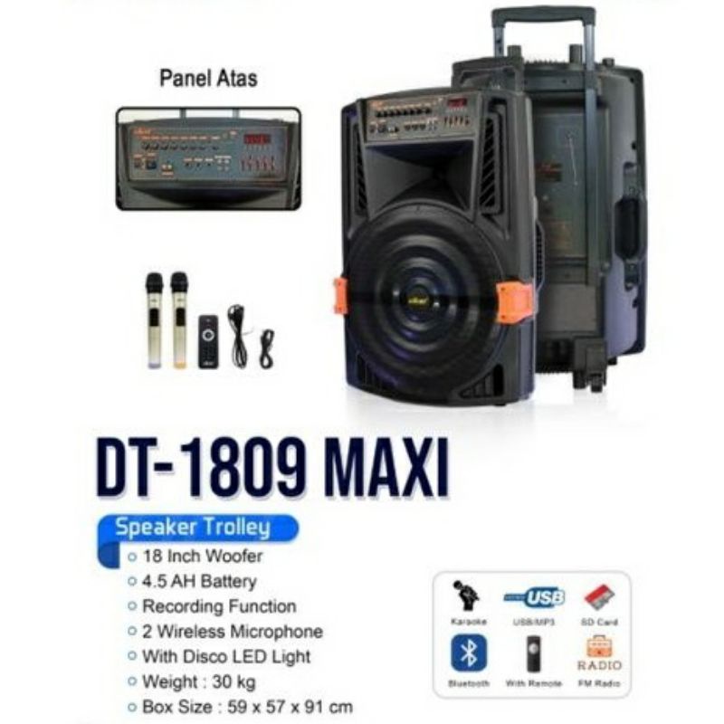 DAT Speaker Portable DT-1809 - 18" Woofer - FREE 2 MIC WIRELESS
