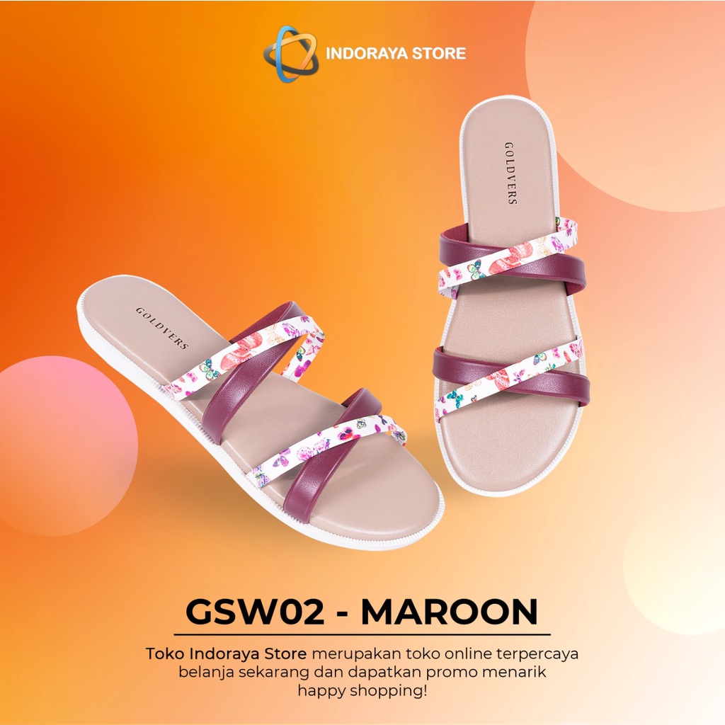 INDORAYA STORE – sandal wanita Synthetic Leather tali silang – sandal wanita motif bunga GSW-02