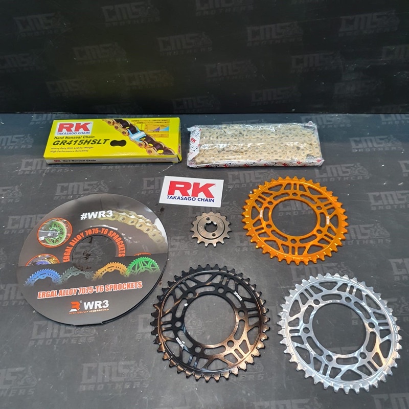 Gear Gir Set WR3 415 Rantai RK Takasago Chain 415 - 130 HSLT Gold Ninja R Ninja RR