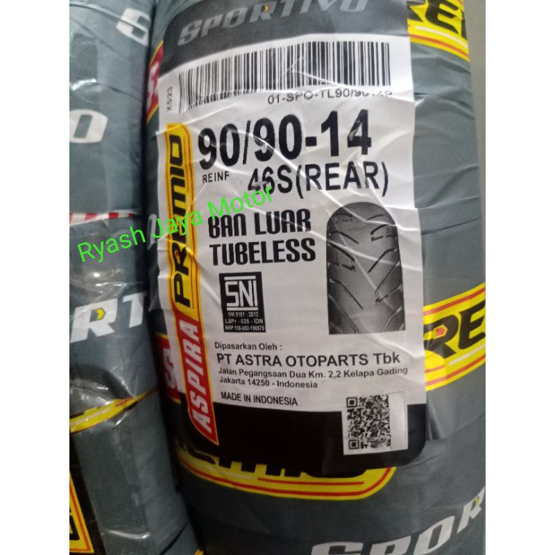 Ban tubeless belakang aspira premio sportivo uk.90/90-14 for beat f1/esp/vario 150/110/125/Scoopy