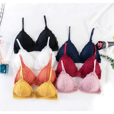 KINDSTORE❤ | [ FRENCH-TRIANGLE] French Triangle Cup Lace Bra | Bra Push Up Bralette Renda Lingerie/Tanpa Kawat Bantalan Dapat Dilepas