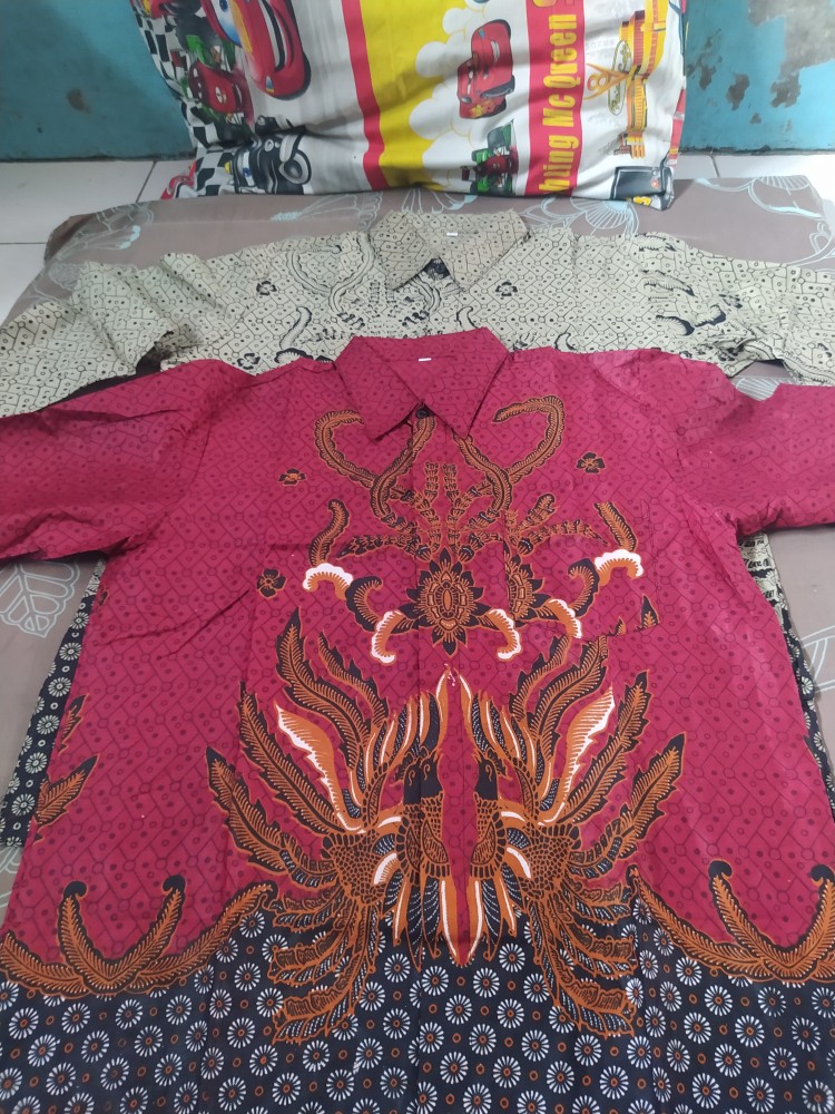 Kemeja Batik Pria Lengan Panjang Batik Size M L Xl Xxl  Bswart Hrb026 Kenongo Hem Panjang Padi