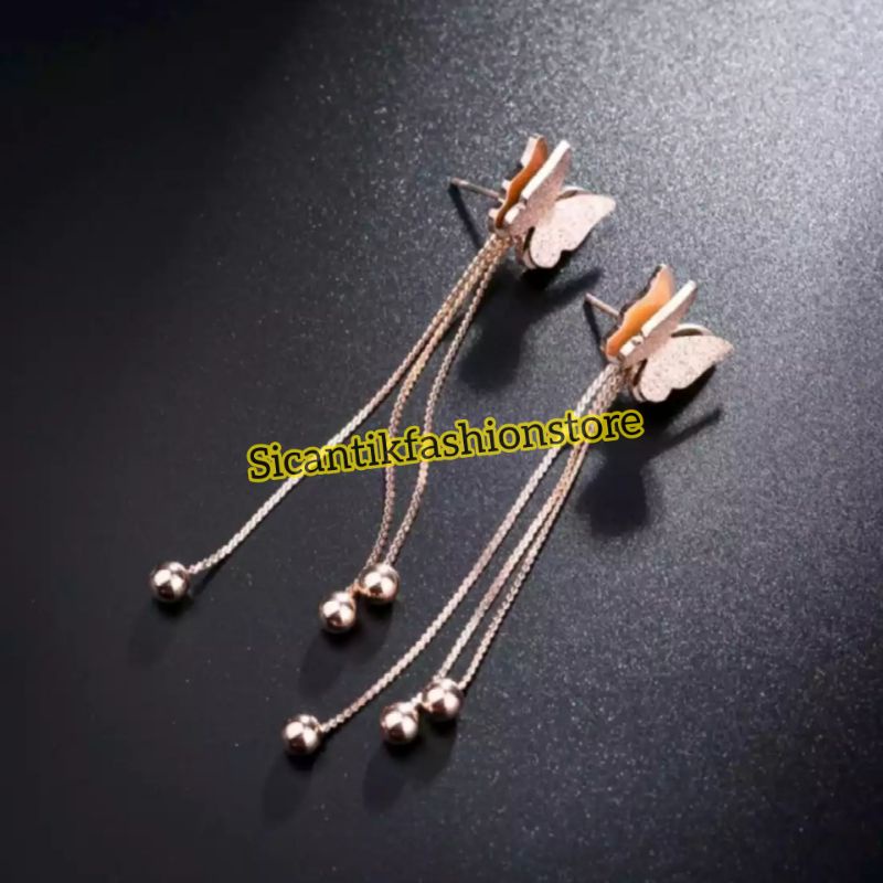 Anting Kupu kupu Rose Gold Fashion Wanita Terlaris Anti Karat Anting Titanium Kupu-kupu Wanita Mewah