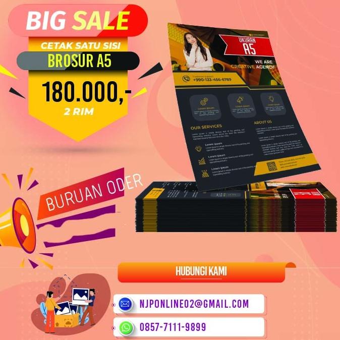 

Cetak Brosur A5 (1 Sisi ) 2 rim / 1000 lbr | Art Paper 120 gr Murah !