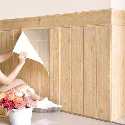 Terbatas Wallpaper 3D Wood Foam / Wallpaper Dinding 3D Kayu 70 X 70 Cm - Kayu Cream Promo