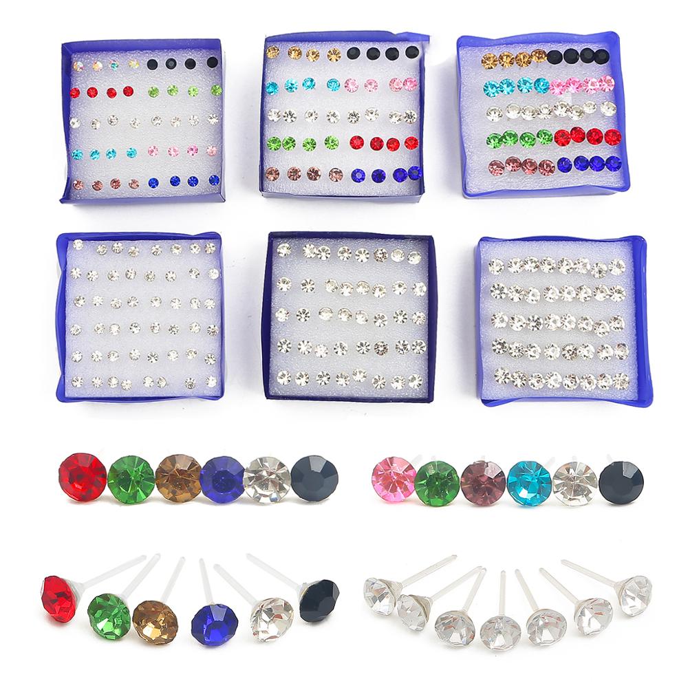 Set Anting Stud Kristal Warna-Warni Bahan Plastik Untuk Wanita