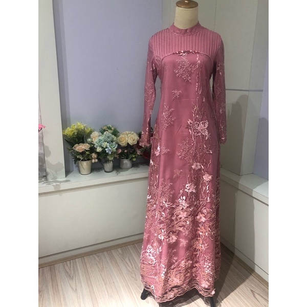 gamis pesta dusty pink