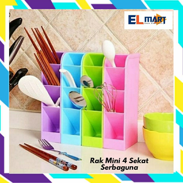 Rak Mini 4 Sekat Tempat Sendok Pensil Bulpen Kosmetik RK02