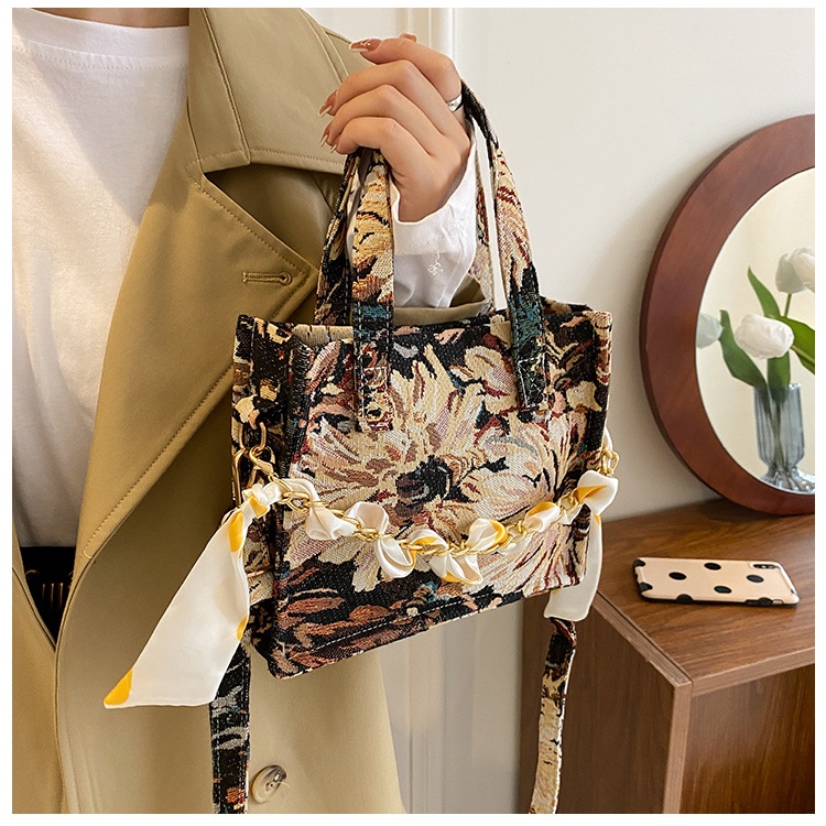 Drozenb Tas Selempang Wanita Bahan Canvas Import/Slingbag Fashion Wanita Motif Bunga/Tas Selempang Fashion Korea