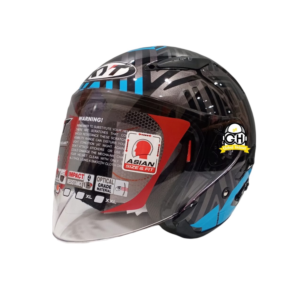 HELM KYT GALAXY FLAT R NEON GUNMETAL BLUE DOUBLE VISOR HALF FACE