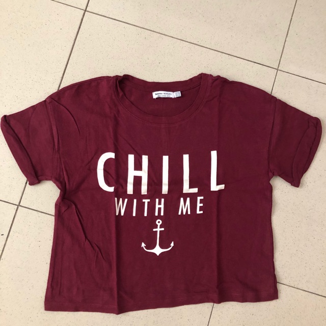  JUAL  BAJU  KAOS  BERHSKA MERAH PINK CROP TOP TERMURAH 