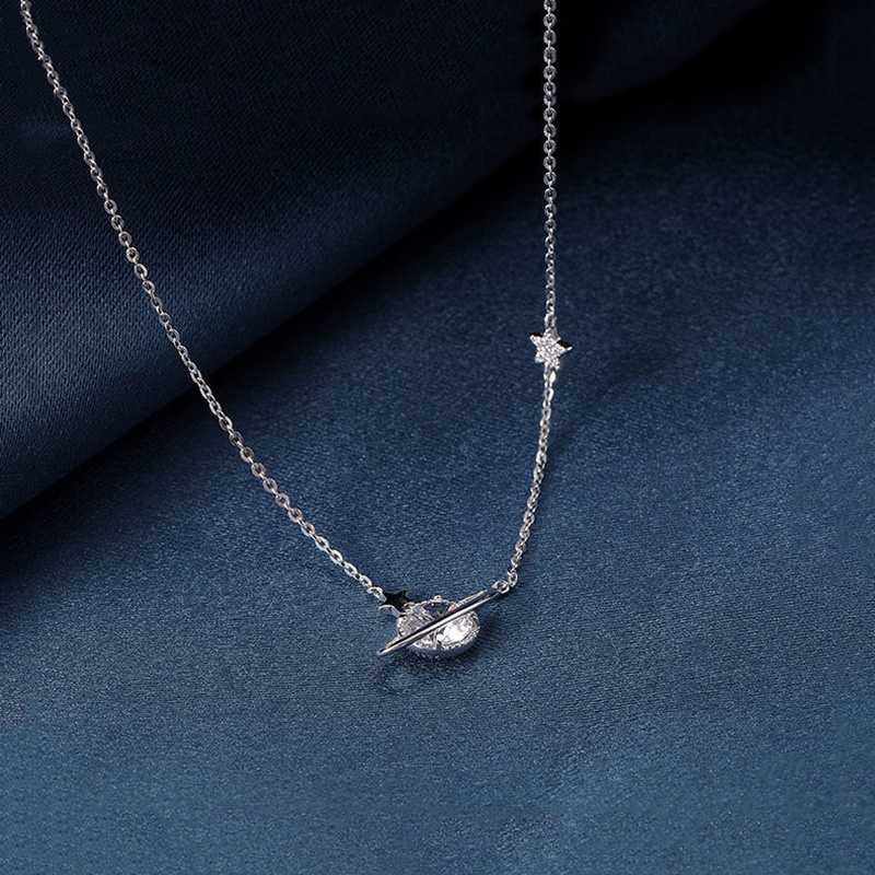 Kalung Elegant Planet Star Pendant Necklace Fashion Shining Crystal Clavicle Chain Necklaces for Women Jewelry