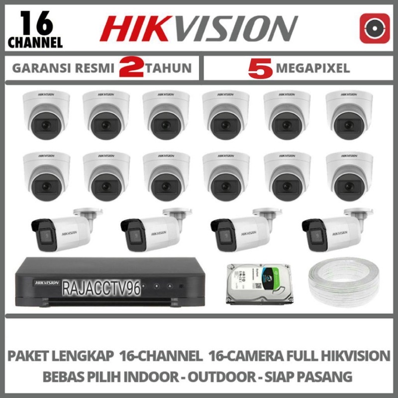 PAKET CCTV HIKVISION 5MP 16 CHANNEL 16 CAMERA TURBO HD KAMERA CCTV