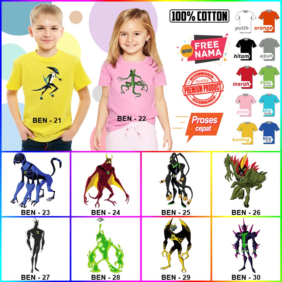 Baju Kaos ANAK DAN DEWASA BEN10 COUPLE (FREE NAMA)