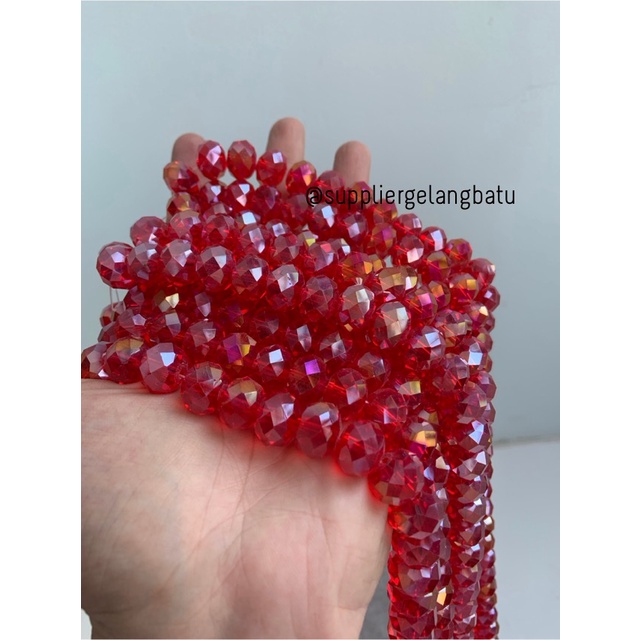 Crystal Ceko 14mm RED QUARTZ MERAH beads manik donat rondelle grosir bahan kalung gelang anting strap mask kerajinan tangan craft citayam fashion week etink vintage elegan bali manik crystal