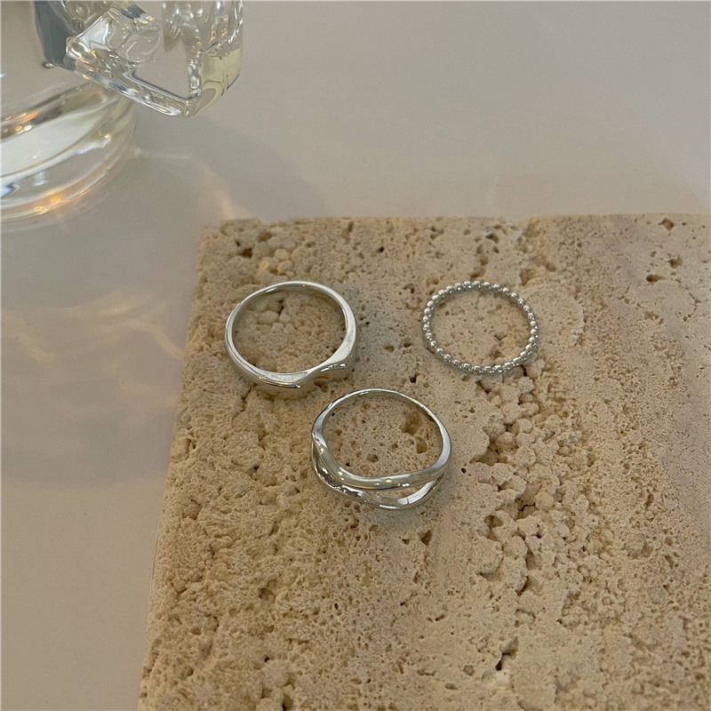 3pcs / Set Cincin Bahan Alloy Desain Ombak Gaya Simple Untuk Wanita