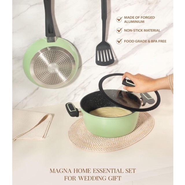 Magna Home Essential Cookware Set Premium Green Tosca Anti Lengket Marble Coating Casserole Fry Pan 