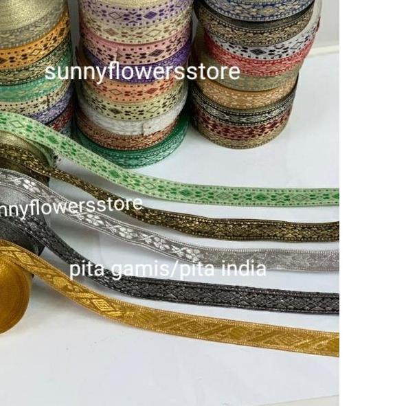 ❆ per roll /pita gamis/ renda india/ renda dubai /pita bordir lebar 2cm isi 17 yard(15 meter) ❋